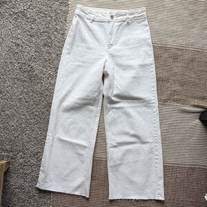 Mango White Wide-Leg Cropped Jeans